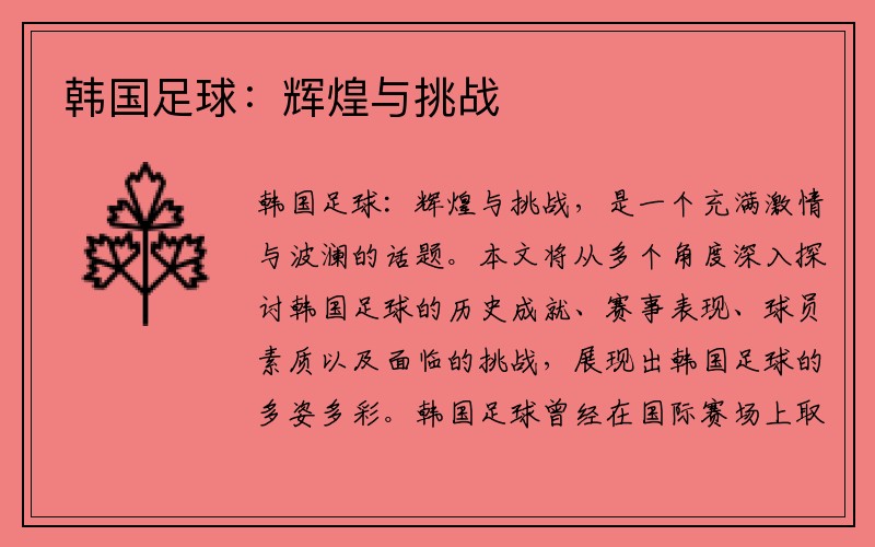 韩国足球：辉煌与挑战